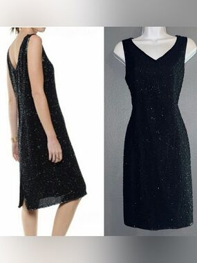 J Kara Petite New York Little Black Beaded Formal Cocktail Dress Large 12P